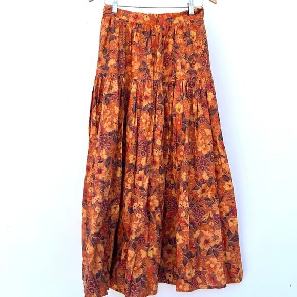 Auguste The Label Caramel Floral Tiered Maxi Skirt Size 6 Orange Fall Autumn - Picture 4 of 8